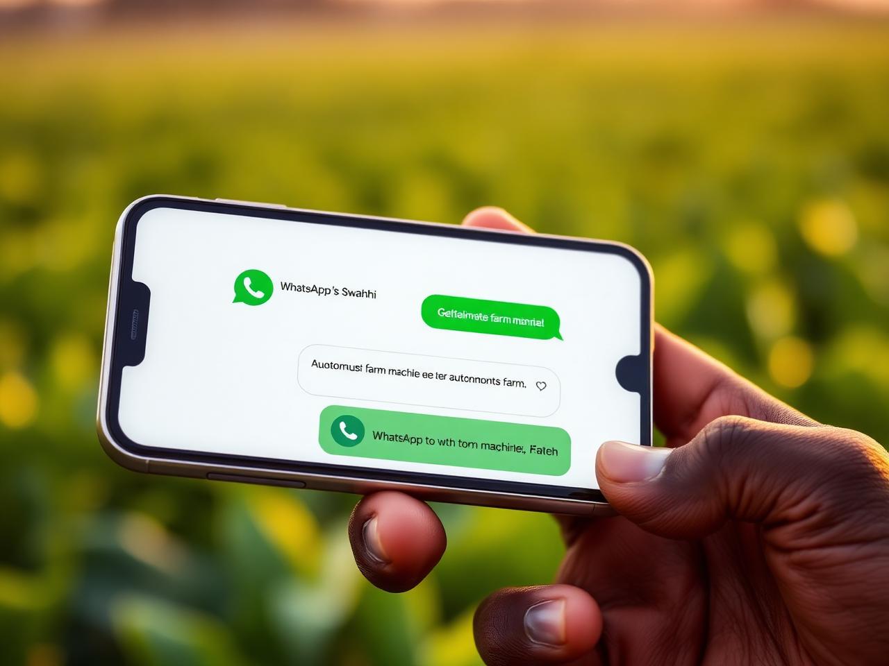 A farmer's phone showing a WhatsApp conversation with a Kilimo machine in Swahili